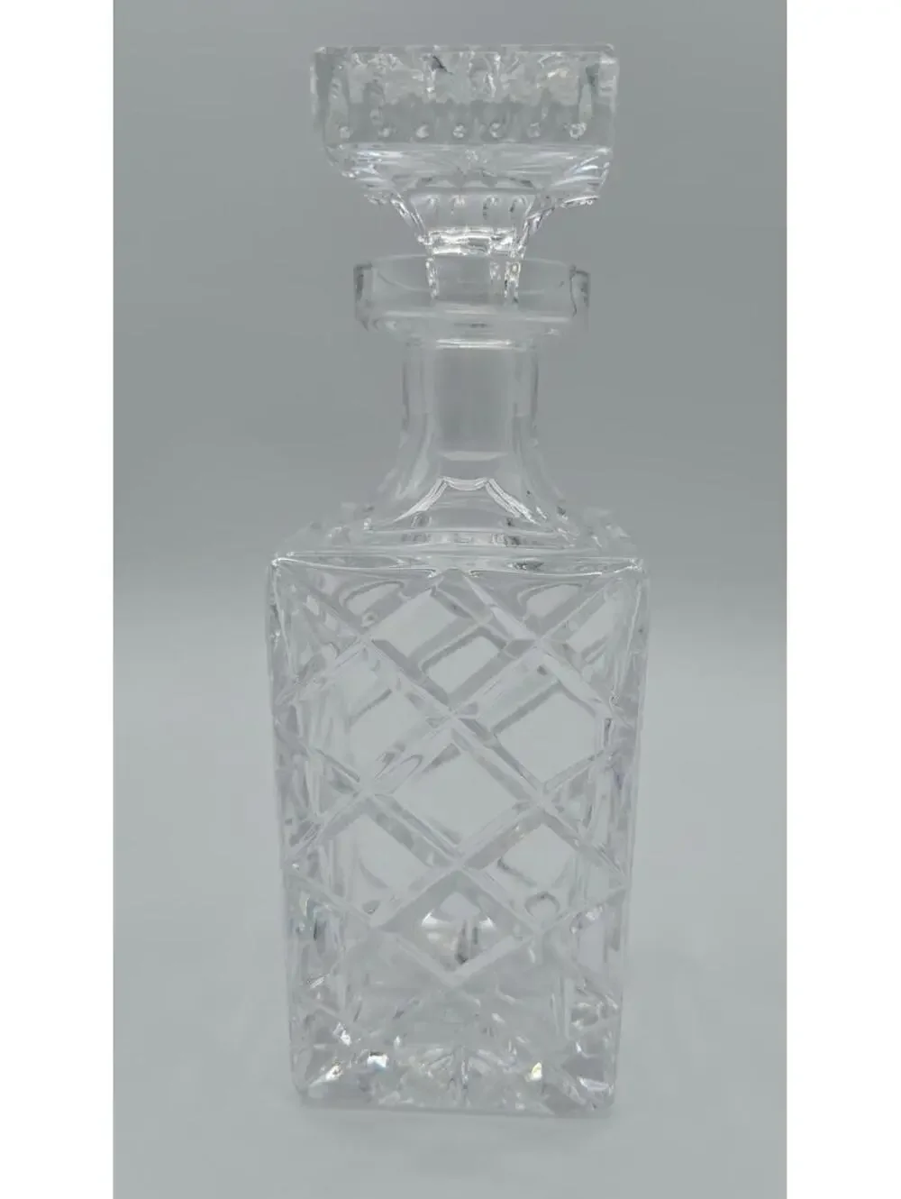Vintage MCM Cut Crystal Square Decanter w/Stopper Diamond Pattern 9